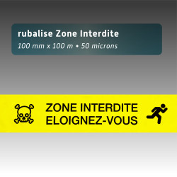 Rubalise plastique "zone interdite éloignez-vous+tete de mort" 100mm*100m