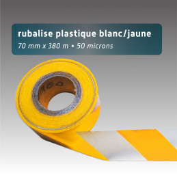 Rubalise plastique recyclée chantier- 70mm*380m - blanc/jaune