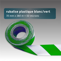 Rubalise plastique recyclée chantier - 70mm*380m - blanc/vert