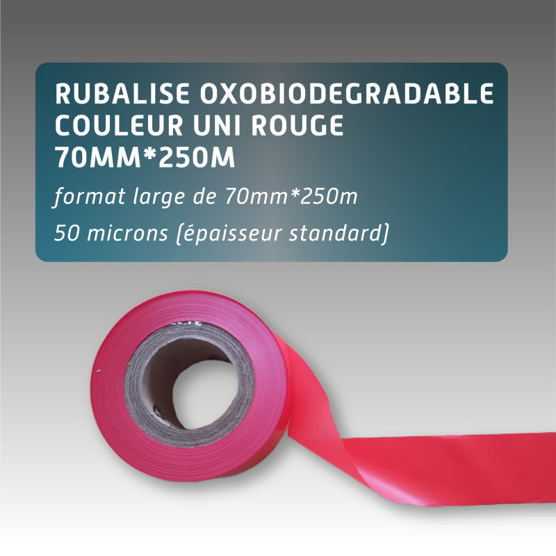 Rubalise plastique couleur uni rouge 70mm*250m