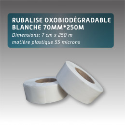 Rubalise plastique 50mm*250m compostable biodégradable rouge/blanche