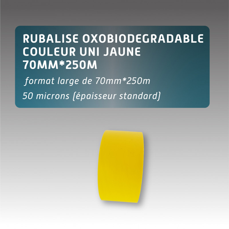 Rubalise oxobiodégradable couleur uni jaune 70mm*250m