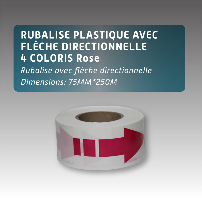 Rubalise de signalisation plastique avec flèche - 4 coloris - 75mm*250m