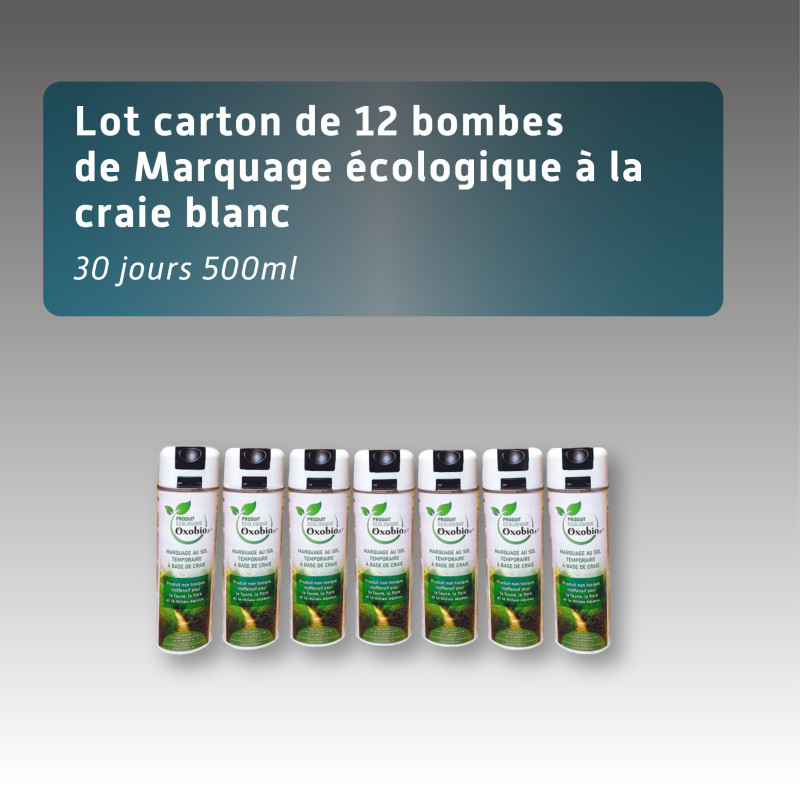 Lot carton 12bombes de Marquage écologique à la craie éphémère 30 jours 500ml - couleur unique