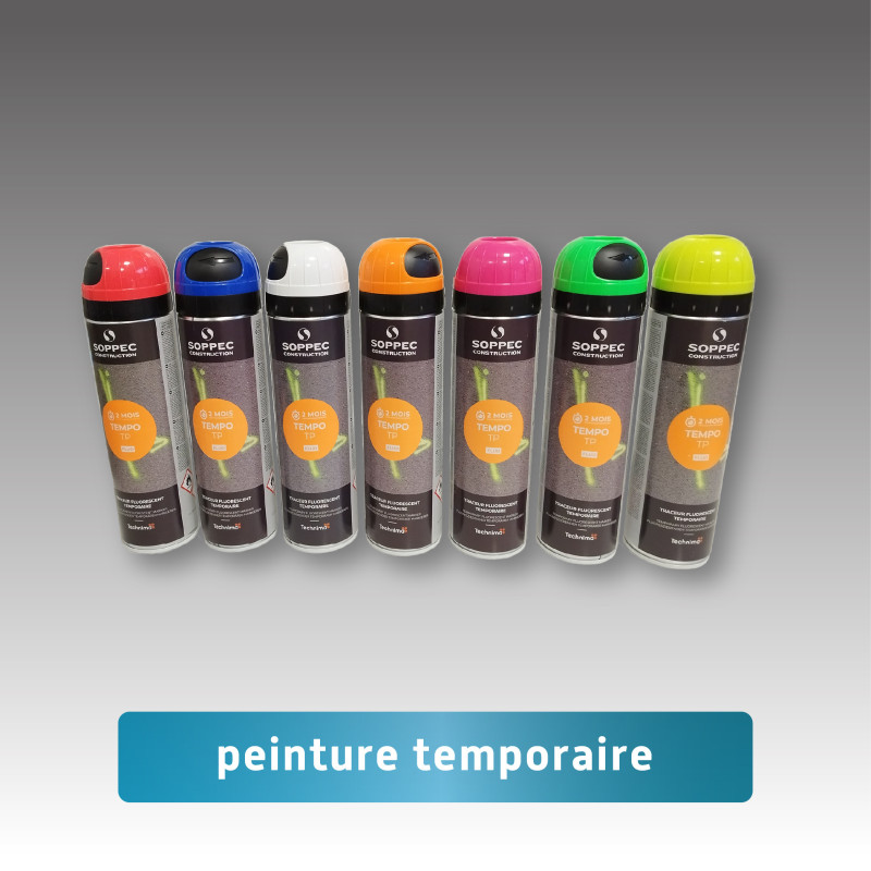 Bombe peinture marquage au sol temporaire 30j - 7 couleurs