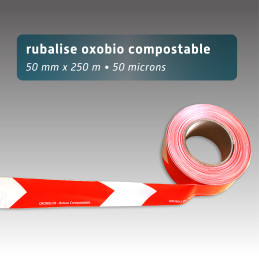 Rubalise de signalisation compostable biodégradable rouge et blanc 50mm*250m - Rubalise