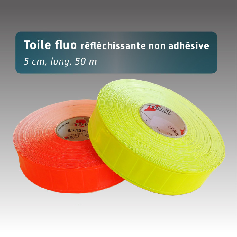 Rubalise toile fluo et réfléchissante non adhésive 50 mm x 50 m | Balisage de nuit Rubalise toile fluo et réfléchissante non adhésive 50 mm x 50 m | Balisage de nuit