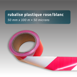Rubalise plastique 50mm*100m - Rose/Blanc