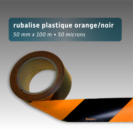 Rubalise plastique 50mm*100m noire et orange