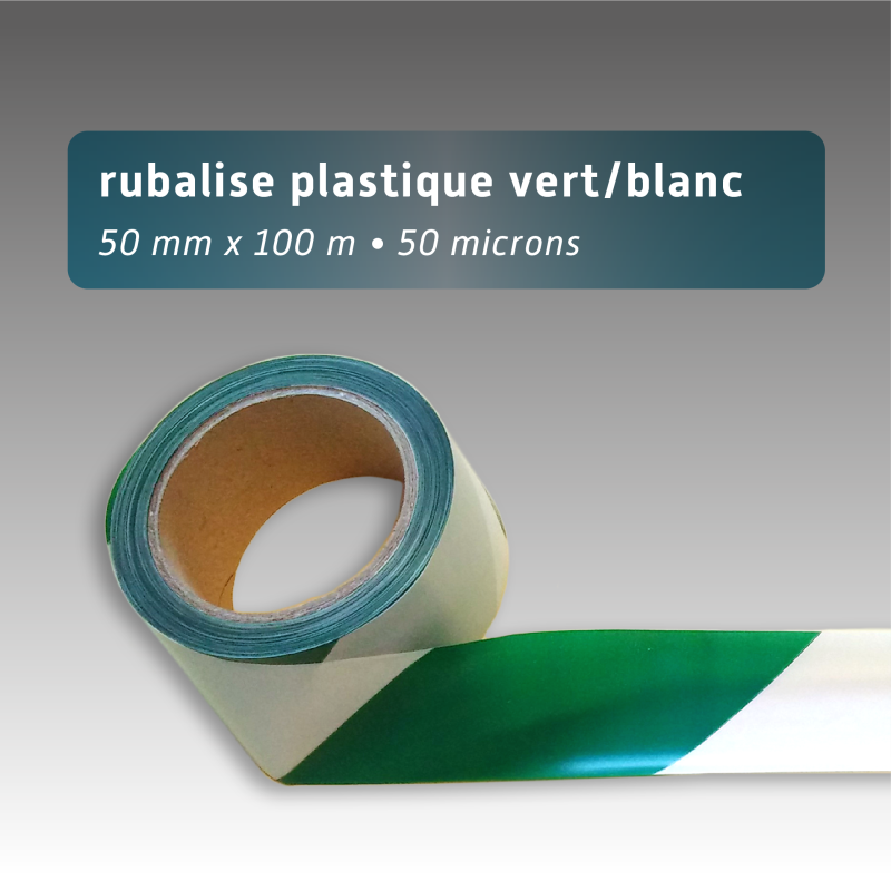 Rubalise de Chantier Plastique blanc/vert 50 mm x 100 m | Balisage Sécurité