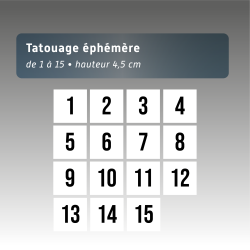 Tatouage Éphémère Numéroté de 1 à 15 - Hauteur 4,5 cm