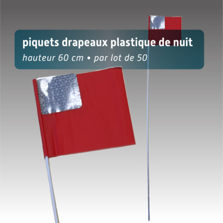 Piquet drapeau de signalisation 75 cm tige acier - lot de 100 - pvc - avec pastille réfléchissante