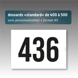 Dossards A5 numérotés 400 à 500 sans personnalisation | Impression noire