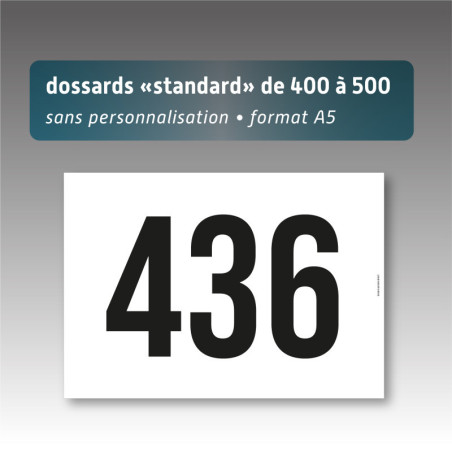 Dossards A5 numérotés 400 à 500 sans personnalisation | Impression noire