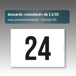 Dossards A5 numérotés de 1 à 50 sans personnalisation | Impression noire
