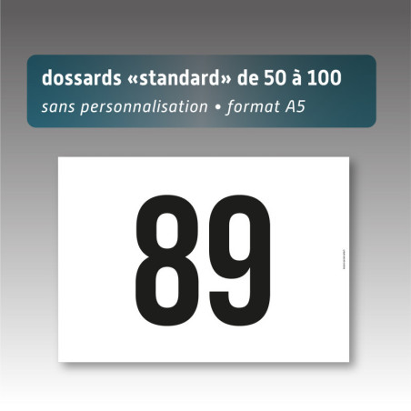 Dossards A5 numérotés de 50 à 100 sans personnalisation | Impression noire