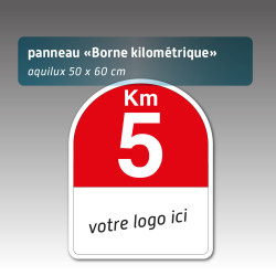 Panneau borne kilométrique personnalisé Aquilux 50 x 60 cm – Signalétique course & événement sportif