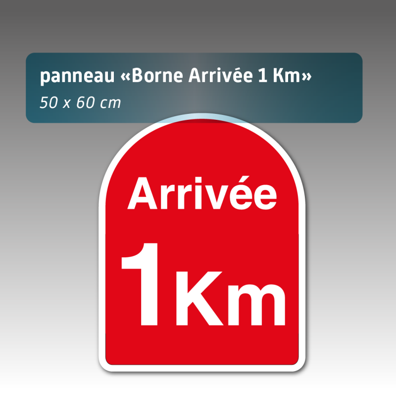 Panneau borne kilométrique Arrivée 1 km Aquilux 50 x 60 cm – Signalétique course & événement sportif