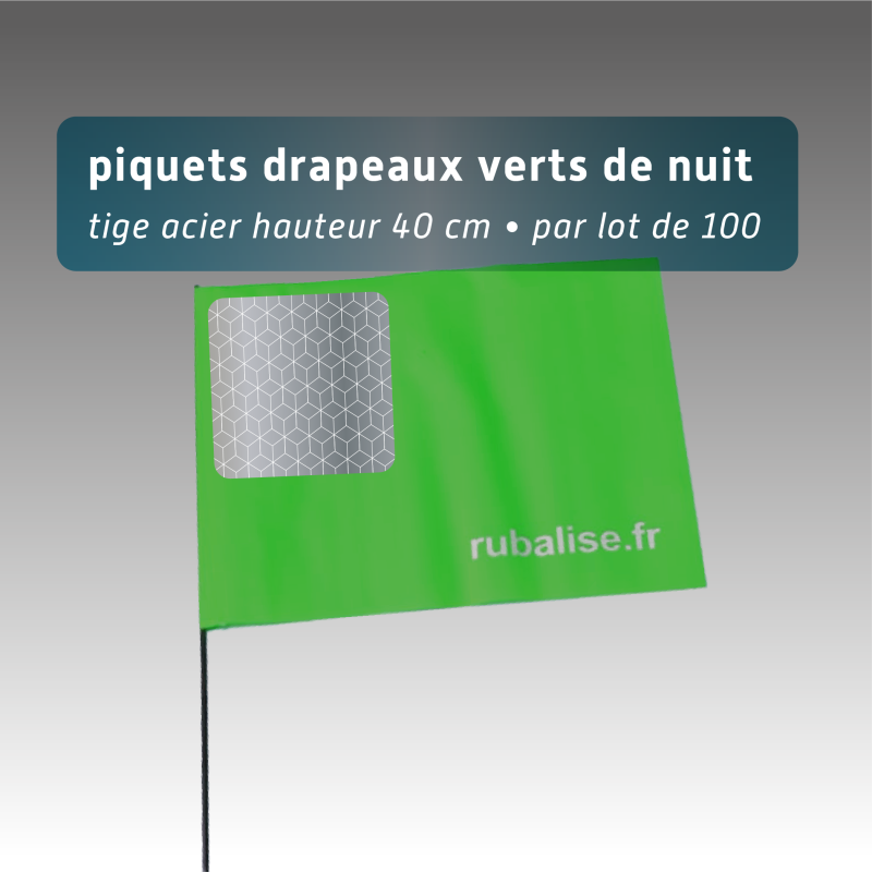 Piquet drapeau de signalisation 40 cm tige acier - lot de 100 - pastille réfléchissante