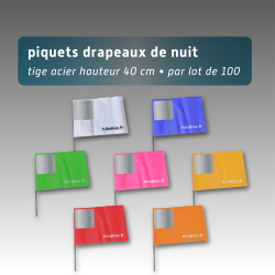 Piquet drapeau de signalisation 40 cm tige acier - lot de 100 - avec pastille réfléchissante