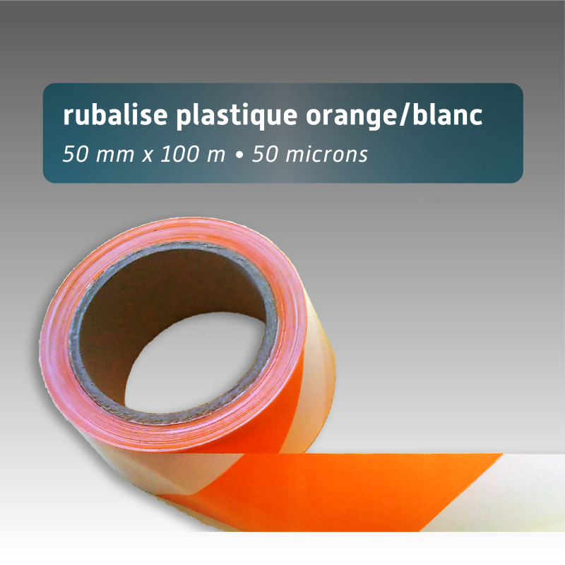 Rubalise plastique 50mm*100m - Orange/Blanc