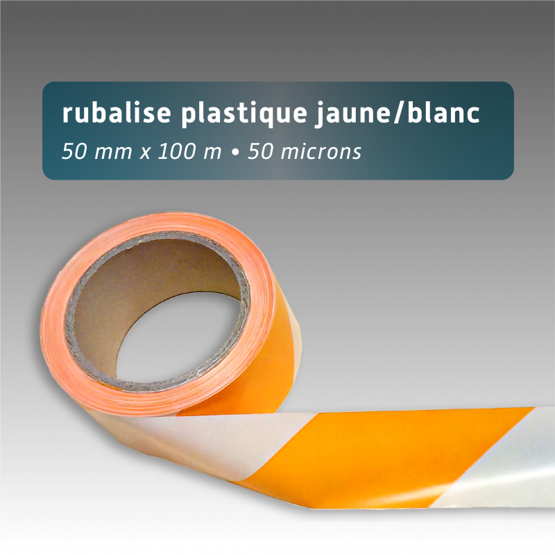 Rubalise plastique 50mm*100m - Jaune/Blanc