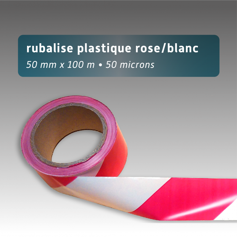Rubalise plastique 50mm*100m - Rose/Blanc