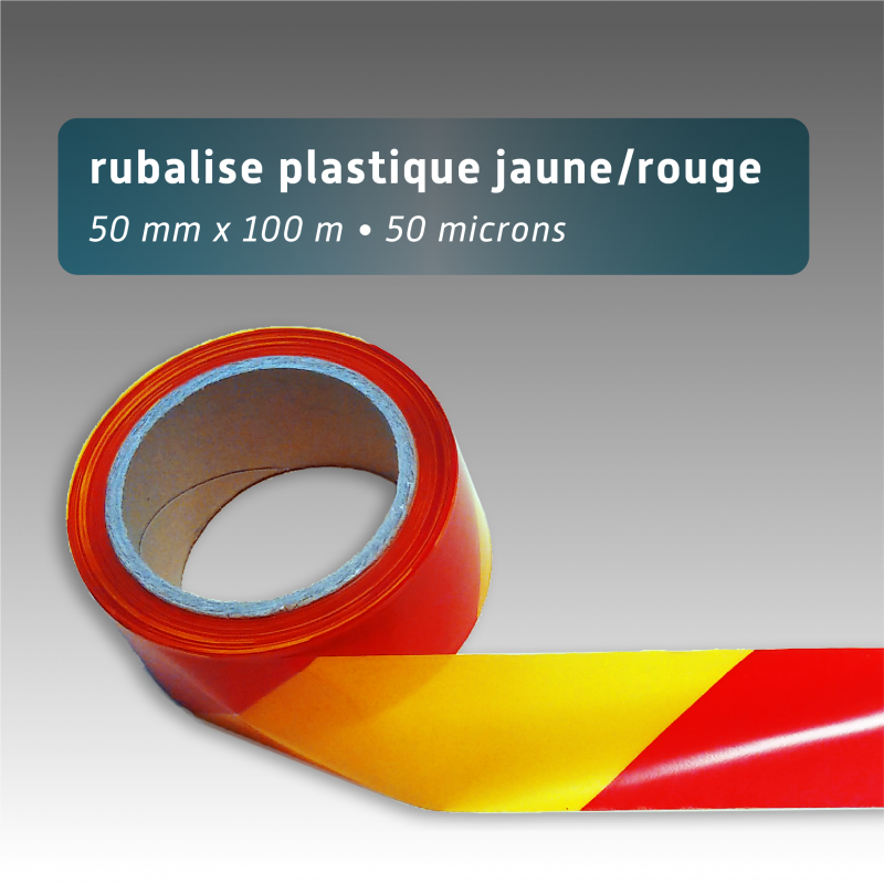 Rubalise plastique 50mm*100m - Jaune/Rouge