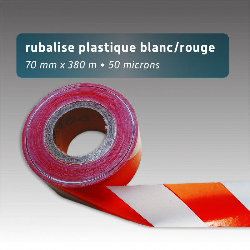 Rubalise plastique recyclée de chantier rouge et blanc - 70mm*380m