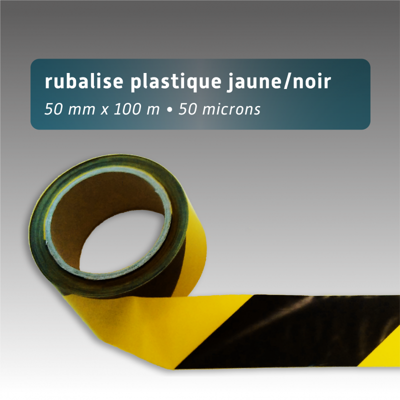 Rubalise plastique 50mm*95m jaune/noir