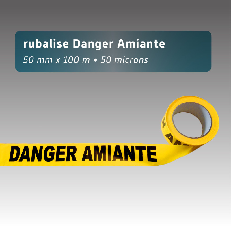 Rubalise plastique jaune avec mention "danger amiante" 50mm*100m