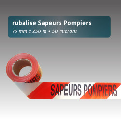 Rubalise plastique rouge/blanc "Sapeurs Pompiers" 75mm*250m