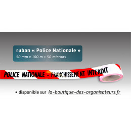 Rubalise signalisation POLICE NATIONALE franchissement interdit- 50mm*100m - Rubalise